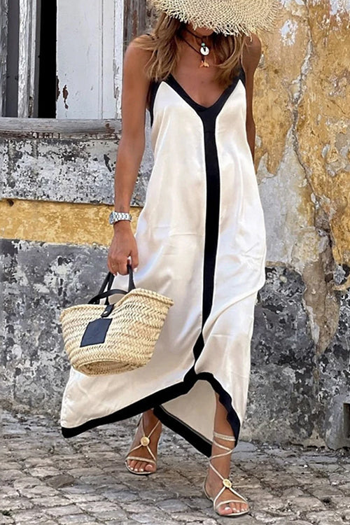 margovil dresses Margovil Spaghetti Strap V Neck Color Block Maxi Holiday Dress – Hipster-NewYork Boutique