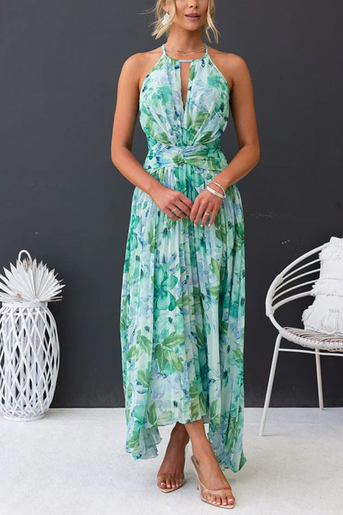 margovil dresses Margovil V Neck Waisted Cut Out Floral Pleated Maxi Dress – Hipster-NewYork  Boutique