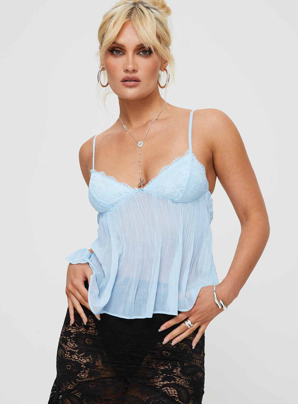 YAYA | Lace Pleated Top