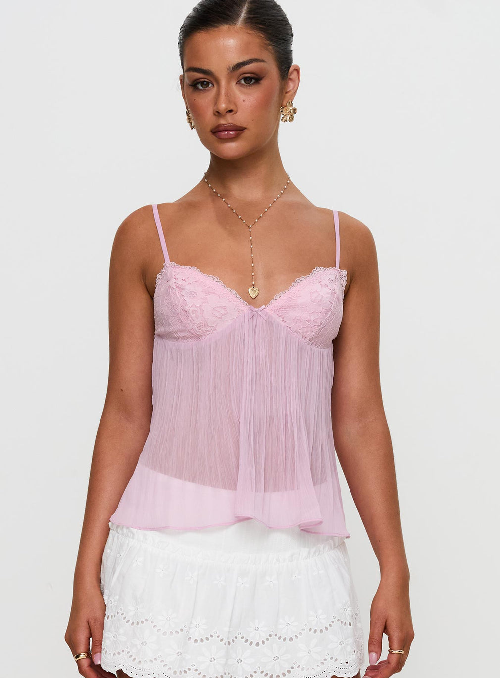 YAYA | Lace Pleated Top