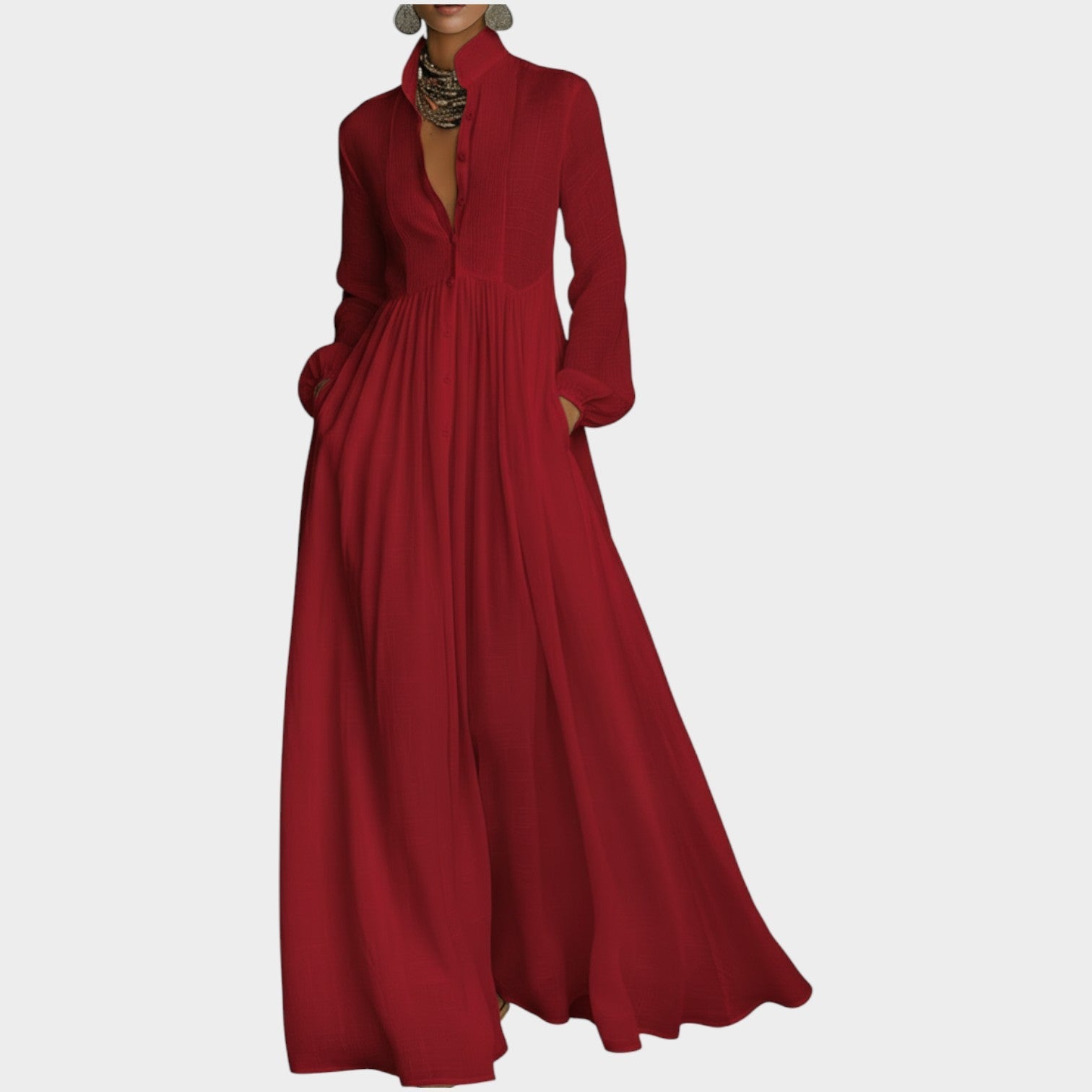 Elegant Button-Front Maxi Shirt Dress