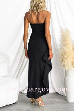 Margo Elegant Strapless Ruched Slit Maxi Dress