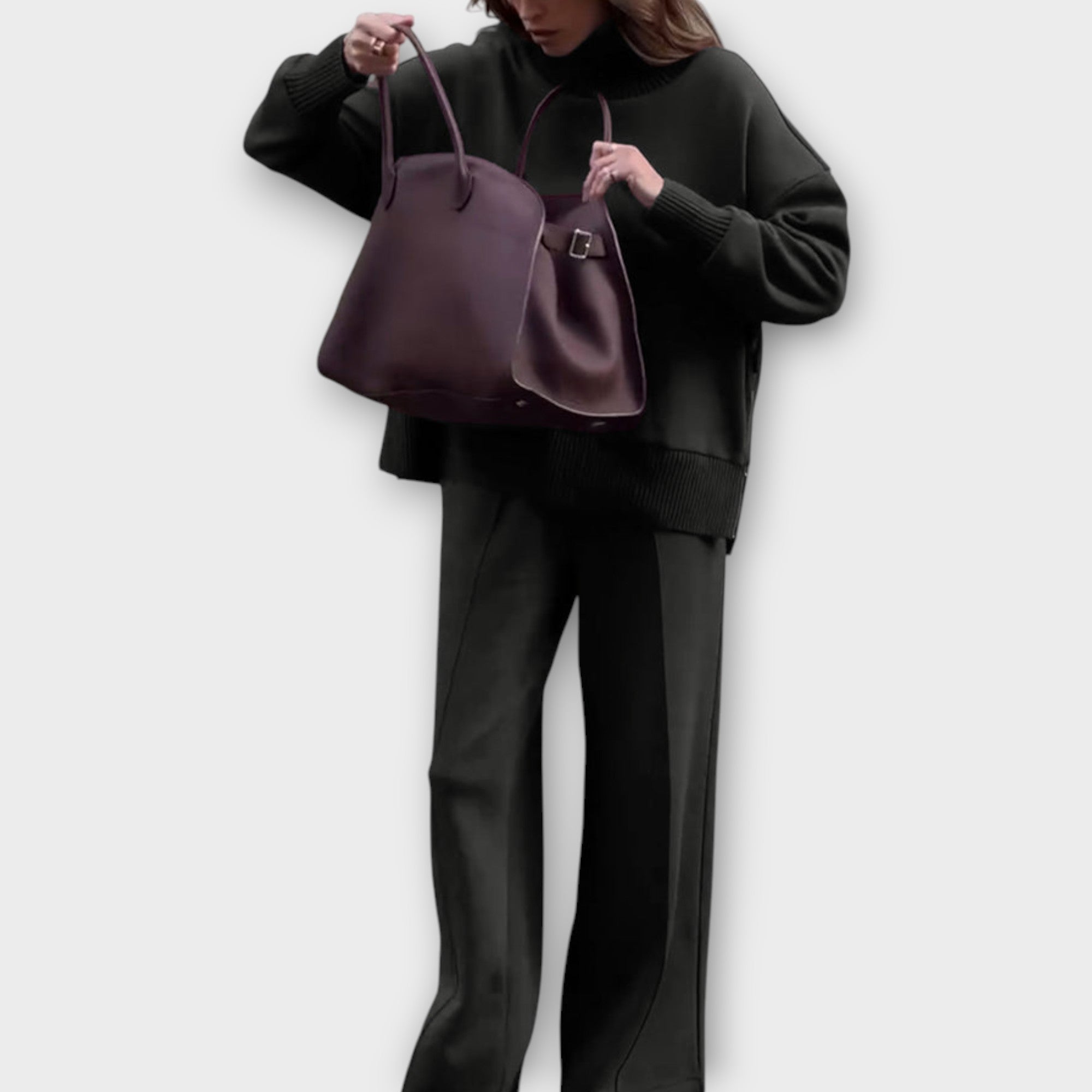 Relaxed Knit Set with High-Neck Sweater and Wide-Leg Pants