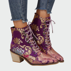 Leather Ankle Boots with Flowers