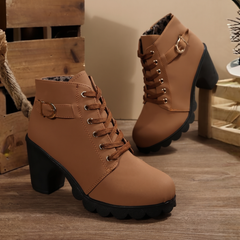 KATNI™ - Chic Lace-Up Metal Buckle Chunky Ankle Boots