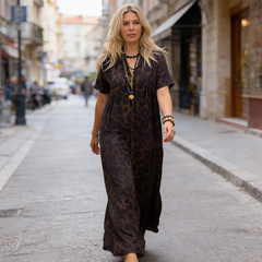 Women's V-Neck Leopard Print Maxi Dress